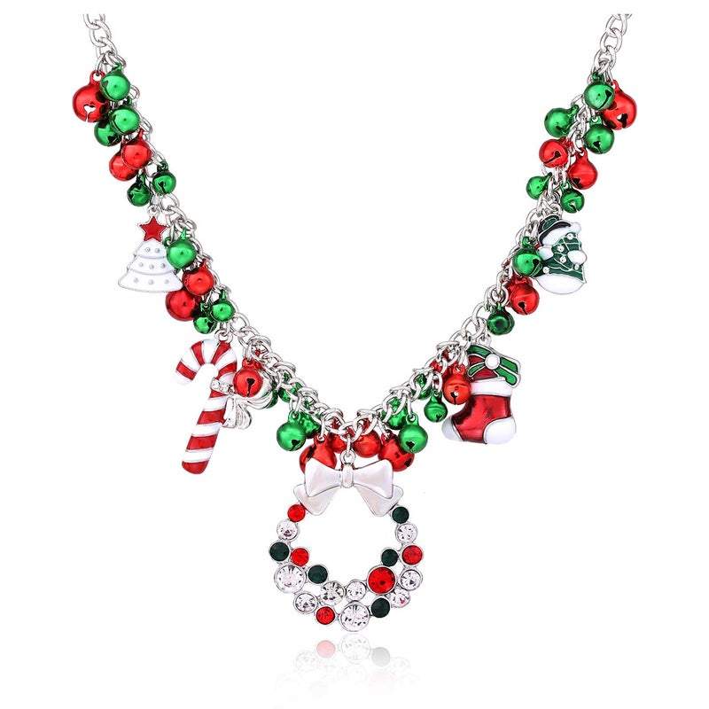 NLCAC Christmas Jingle Bell Necklace Women Christmas Ornament Bib Statement Necklace Xmas Gift Jewelry (Silver) - Image 1